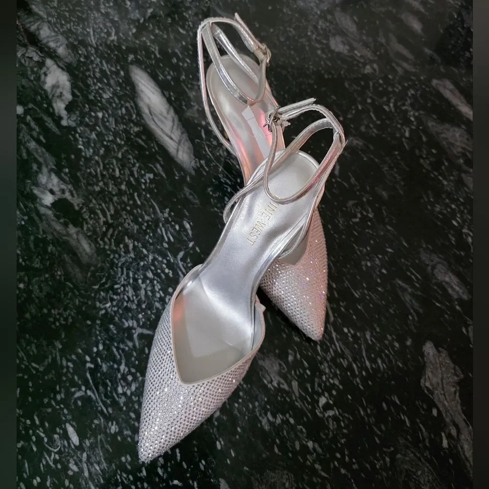 BRAND NEW NINE WEST POINTED TOE RHINESTONE HEELS SANDAL